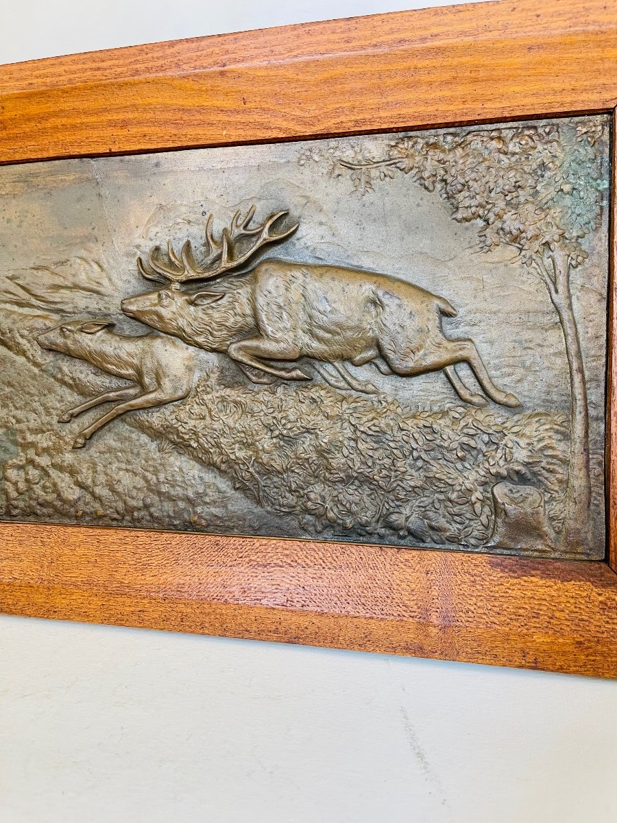 Bas Relief En Bronze Au Cerf. -photo-3